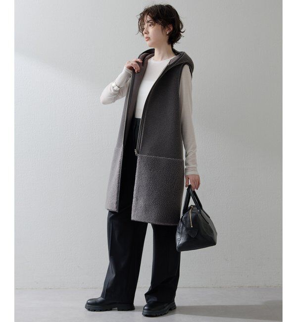 THE PAUSE「＜WEB限定カラーあり＞【THE PAUSE】ボアフードロングジレ」|ベスト・ジレ|