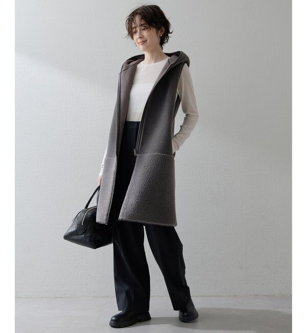 THE PAUSE「＜WEB限定カラーあり＞【THE PAUSE】ボアフードロングジレ」|ベスト・ジレ|