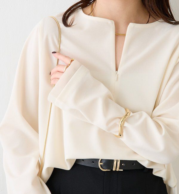  「【ストレッチ◎1枚で決まる】袖シアー切替ジョーゼットロンT」|Tシャツ・カットソー|