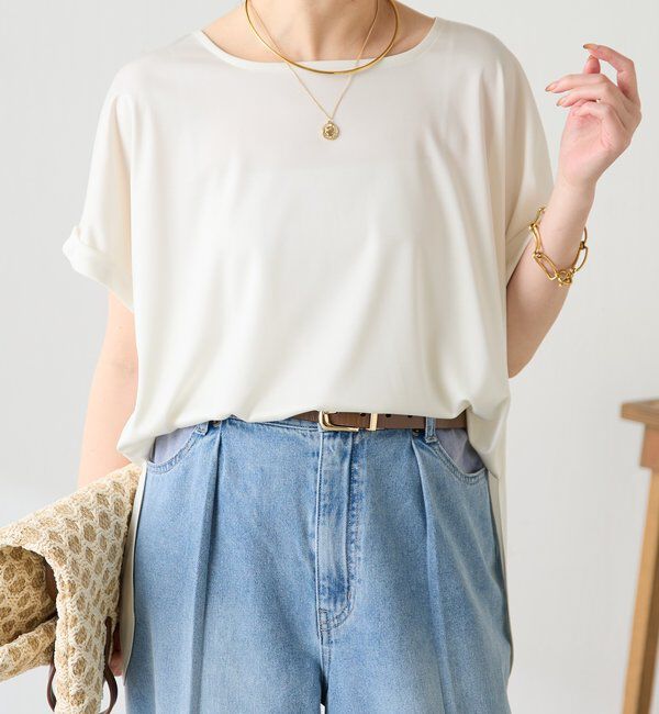  「【伸びるサテン素材/吸湿速乾/インナーにも◎】ストレッチサテンTシャツ」|Tシャツ・カットソー|
