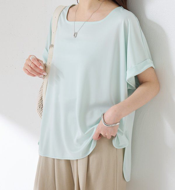  「【伸びるサテン素材/吸湿速乾/インナーにも◎】ストレッチサテンTシャツ」|Tシャツ・カットソー|