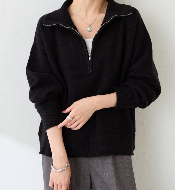  「【ロングシーズン着やすい】ハーフジップニット」|ニット・セーター|ブラック