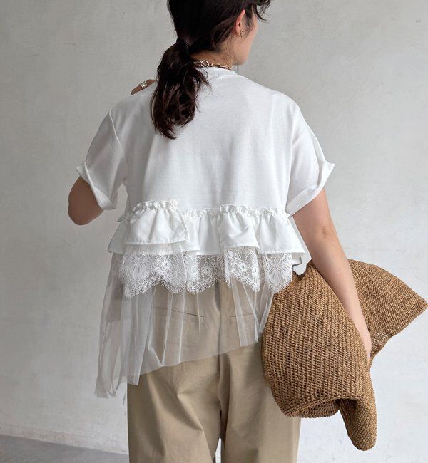  「【WEB限定】異素材切替フリルTEE」|Tシャツ・カットソー|