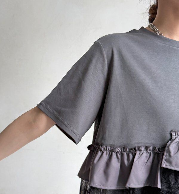  「【WEB限定】異素材切替フリルTEE」|Tシャツ・カットソー|