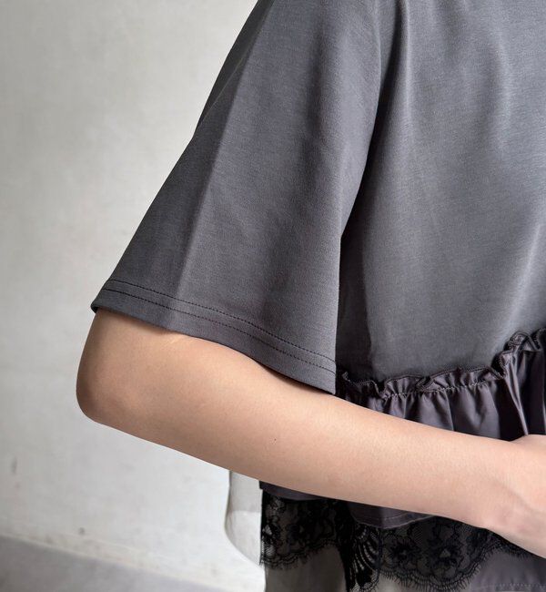  「【WEB限定】異素材切替フリルTEE」|Tシャツ・カットソー|