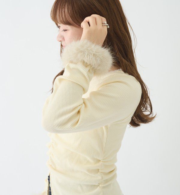  「【＠__misa__03 &times; ＠__3yuuファーカフスフロントギャザーTOPS」|Tシャツ・カットソー|