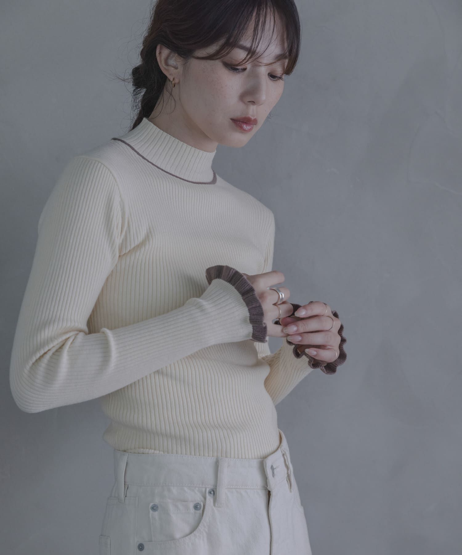 Sonny Label 「静電防止フリルハイネックリブニットプルオーバー」|ニット・セーター|
