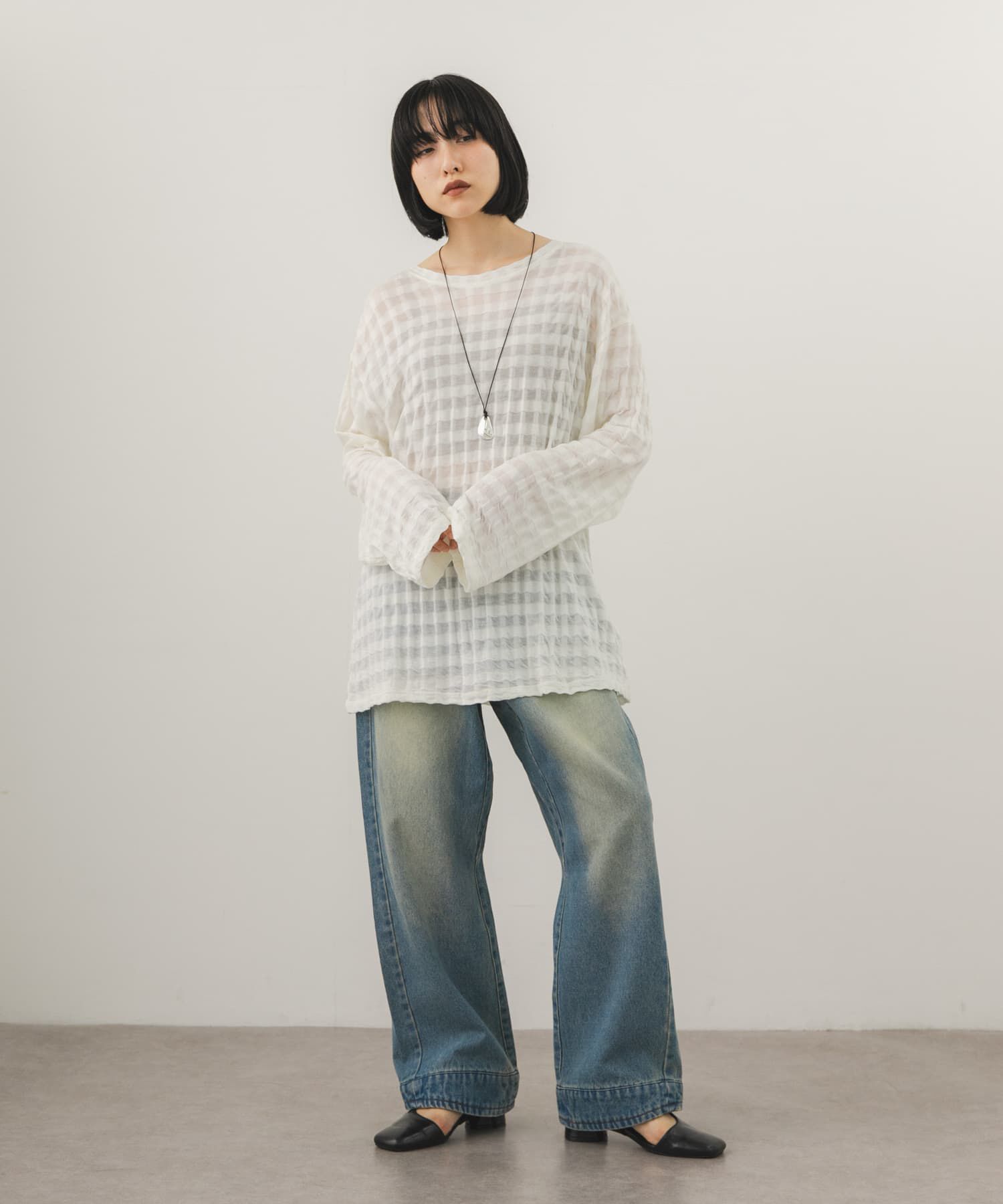  「シャドーチェックルーズロンTEE」|Tシャツ・カットソー|