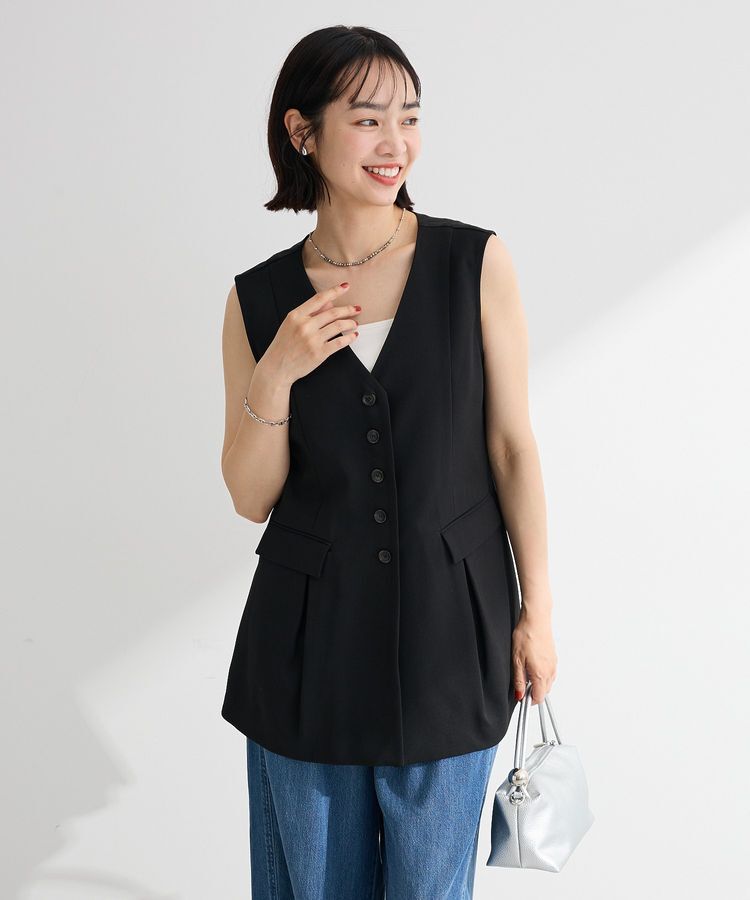 Green Parks「多釦タックジレ」|その他|Black