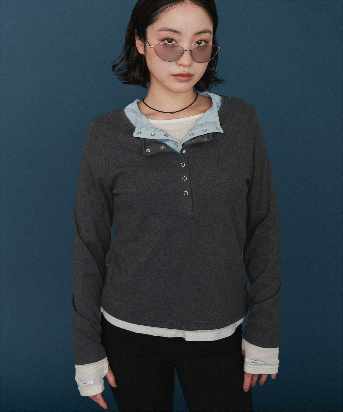 miette「レイヤード風ヘンリーネック起毛トップス」|Tシャツ・カットソー|