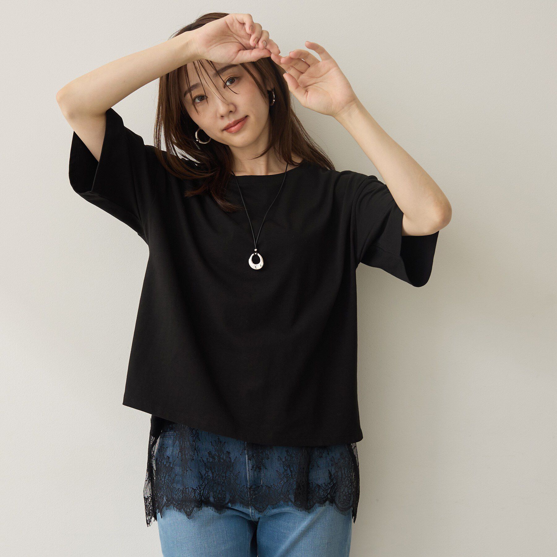 UNTITLED「【1枚でもセットでも】レースキャミ付きプルオーバー」|Tシャツ・カットソー|