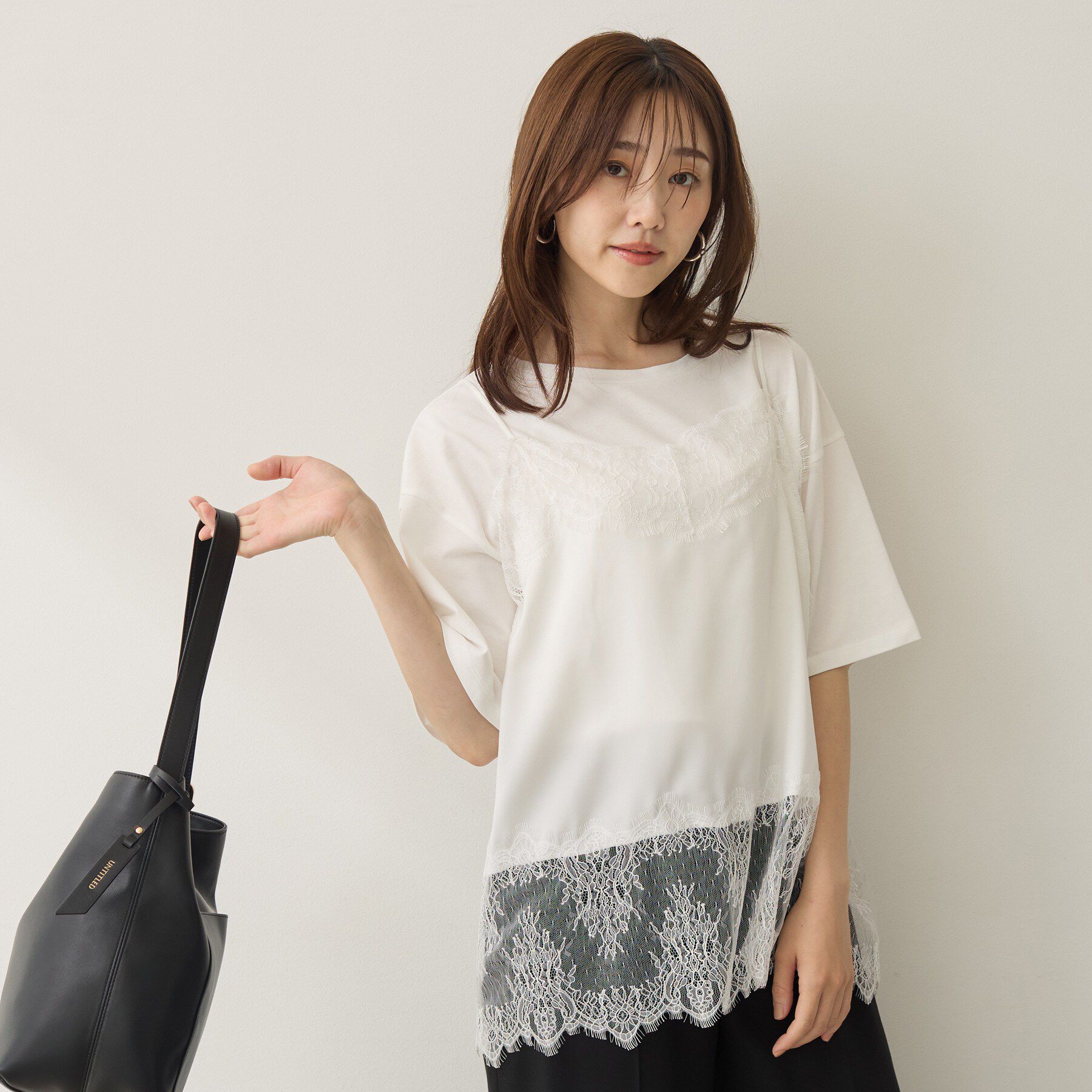 UNTITLED「【1枚でもセットでも】レースキャミ付きプルオーバー」|Tシャツ・カットソー|