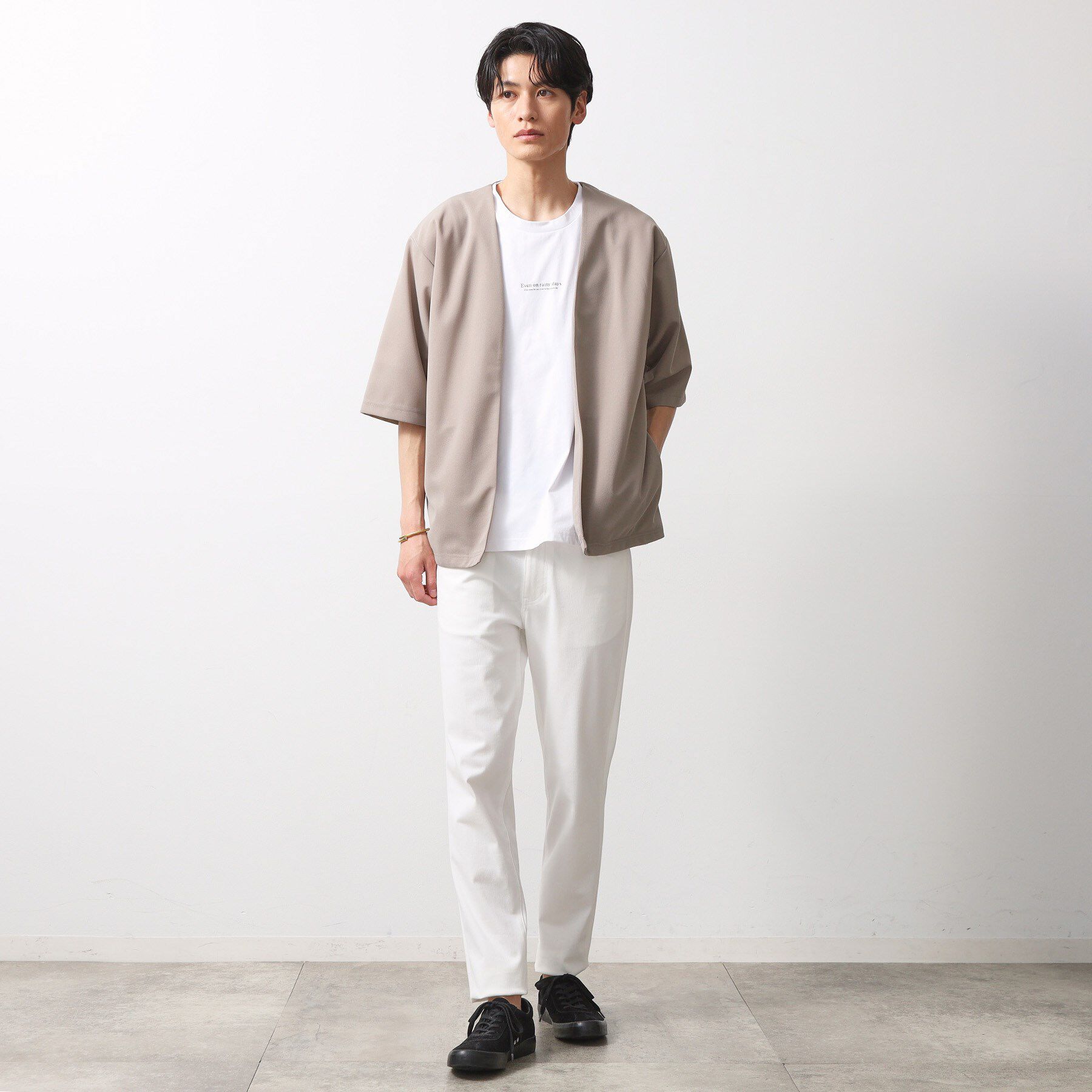 THE SHOP TK「五分袖カーディガン+半袖Tシャツセットアイテム 洗濯機OK」|カーディガン|