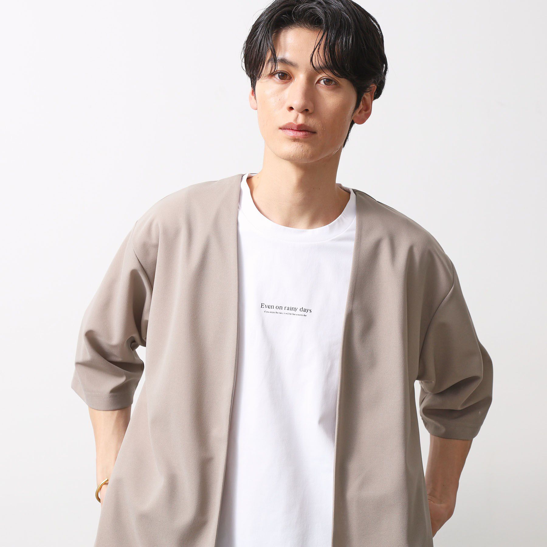 THE SHOP TK「五分袖カーディガン+半袖Tシャツセットアイテム 洗濯機OK」|カーディガン|ライトベージュ(05