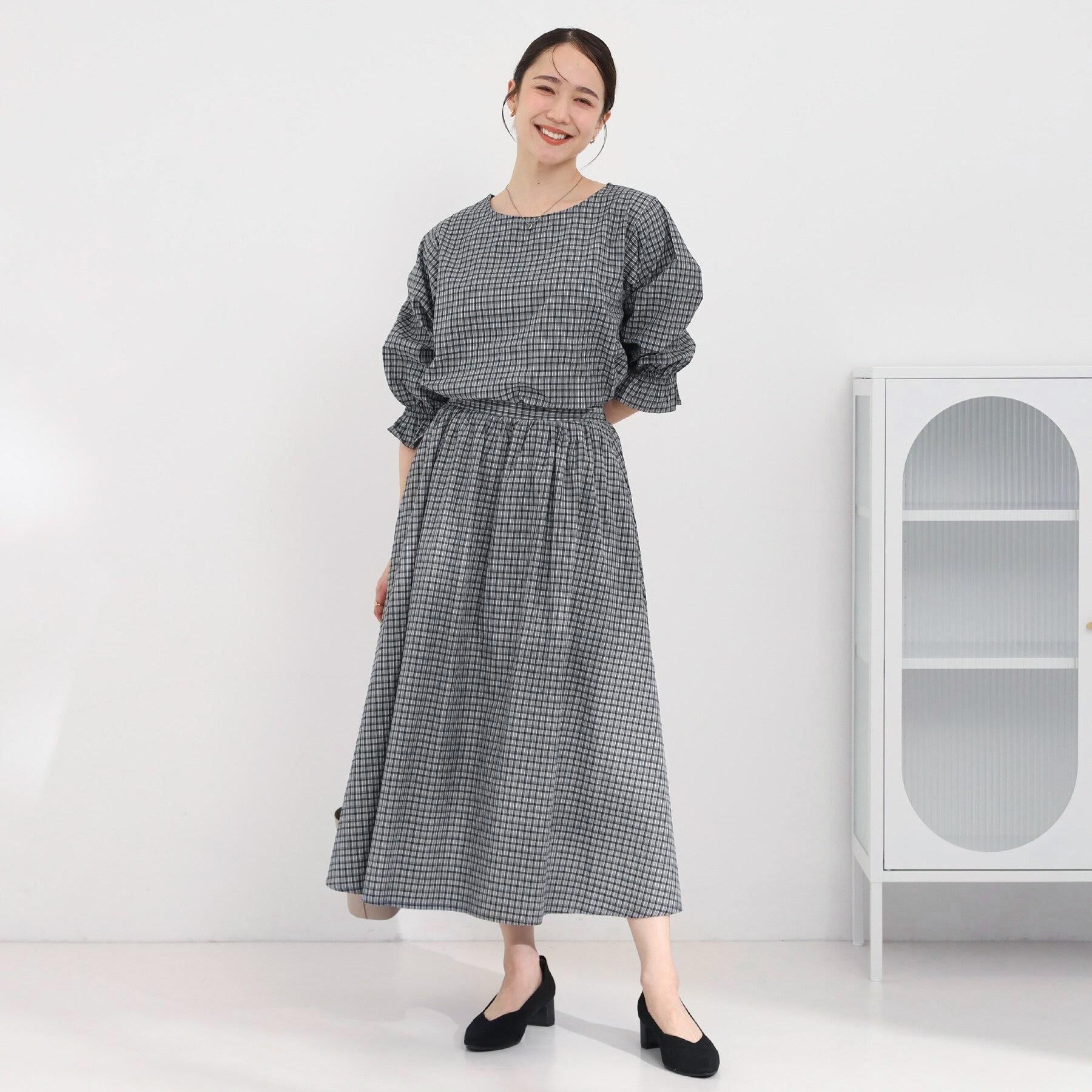 SHOO･LA･RUE「【セットアップ可/洗濯機可】上品チェックが好印象 ゆるさら6分袖ブラウス」|シャツ・ブラウス|