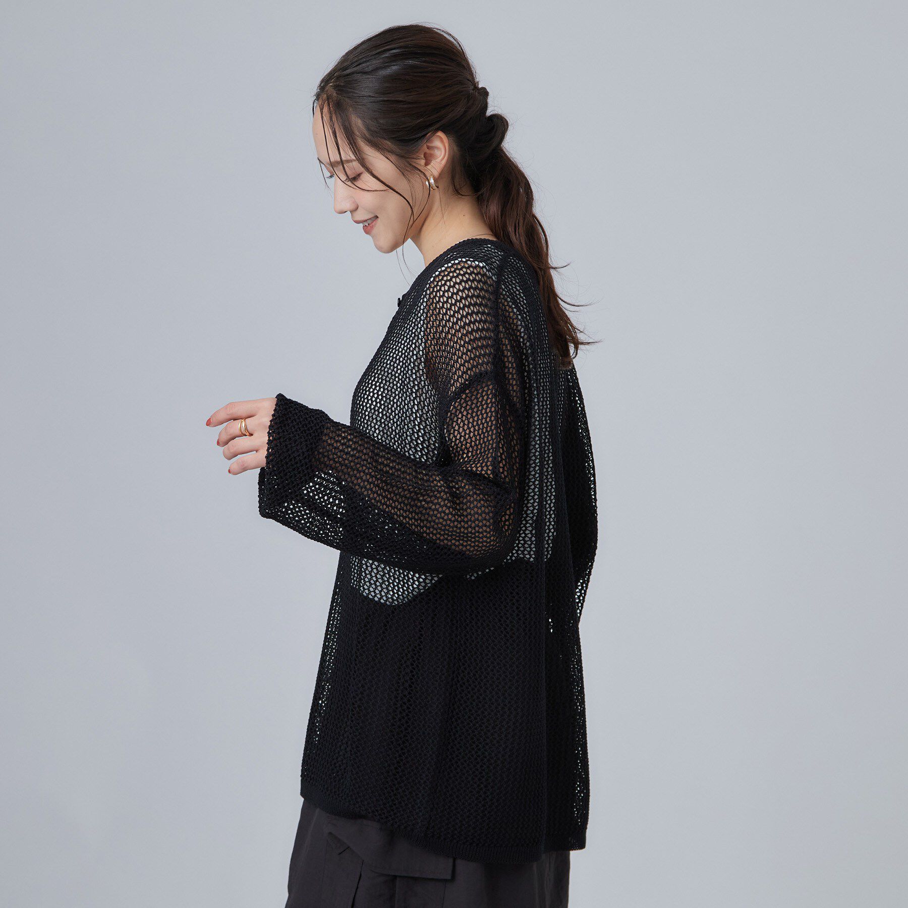 SHOO･LA･RUE「【2点セット/洗濯機可/S-LL】ヘンリーネックメッシュニット+タンクトップセット」|その他|