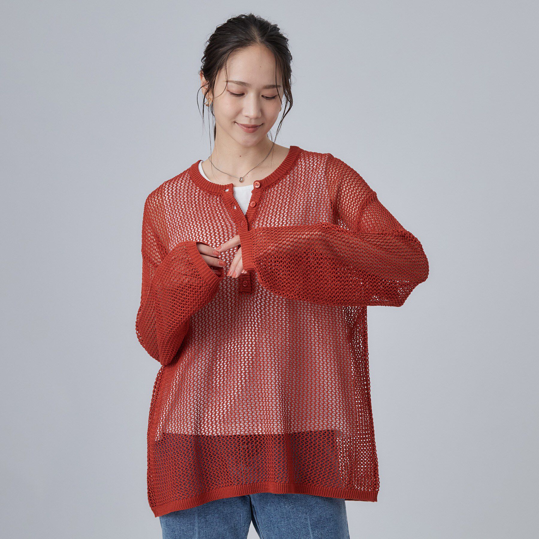 SHOO･LA･RUE「【2点セット/洗濯機可/S-LL】ヘンリーネックメッシュニット+タンクトップセット」|その他|