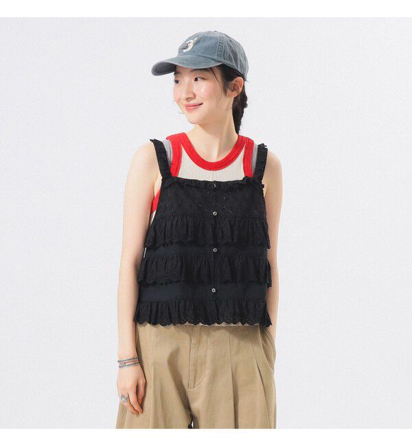 BEAMSBOY「カットワーク キャミソール」|シャツ・ブラウス|BLACK
