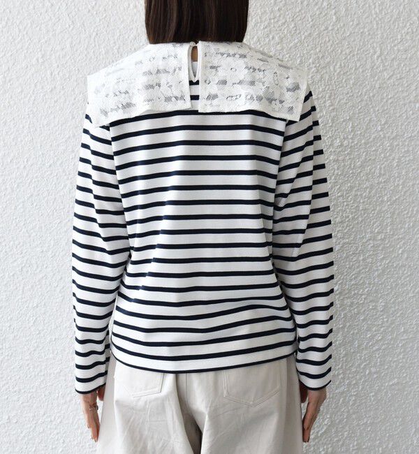 SHIPS any「SHIPS any:〈洗濯機可能〉マリンボーダー レース 襟 プルオーバー」|Tシャツ・カットソー|