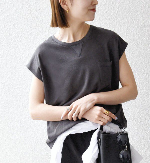 SHIPS any「SHIPS any:〈洗濯機可能〉シアー 裏毛 クルーネック フレンチ スリーブ TEE」|Tシャツ・カットソー|チャコールグレー