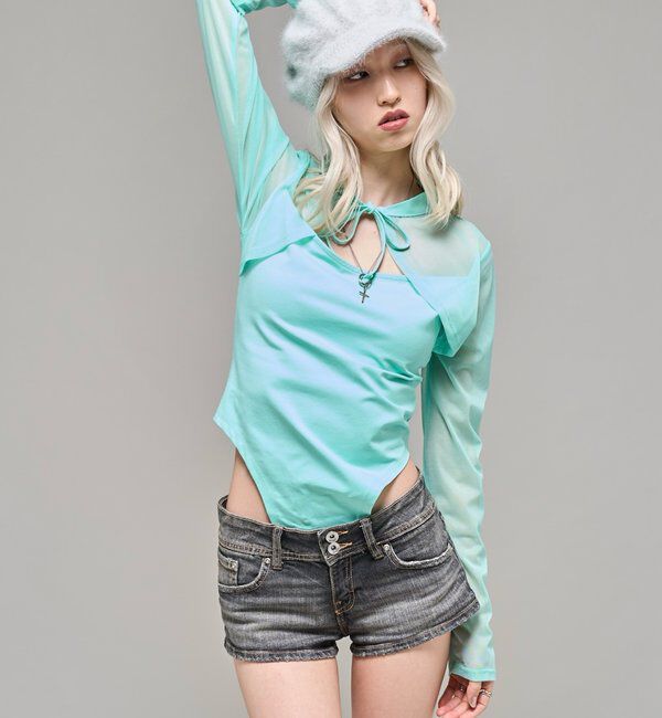  「ホールネックドッキングトップス」|Tシャツ・カットソー|