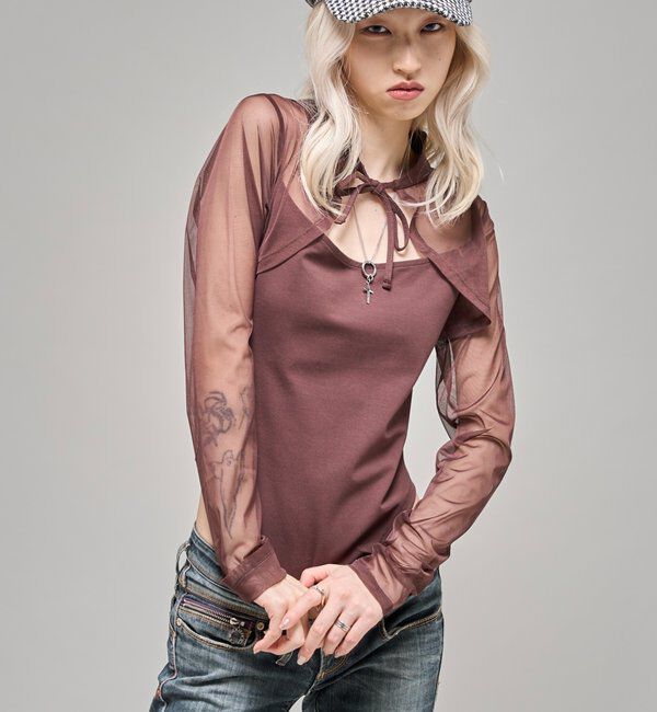  「ホールネックドッキングトップス」|Tシャツ・カットソー|