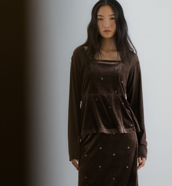  「ベロア刺繍ペプラムトップス」|Tシャツ・カットソー|