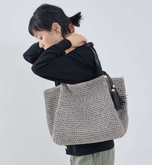 collex「【WEB限定】フリンジチャーム付きペーパートート」|かごバッグ|