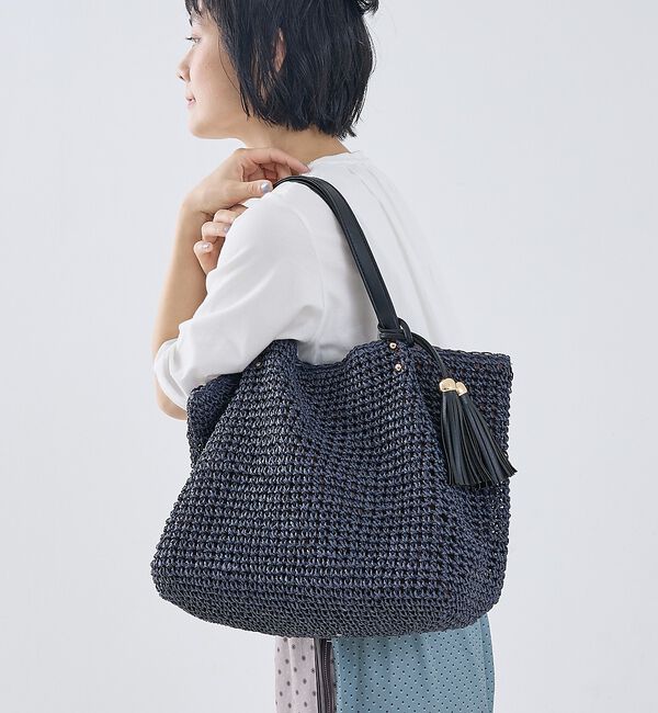 collex「【WEB限定】フリンジチャーム付きペーパートート」|かごバッグ|