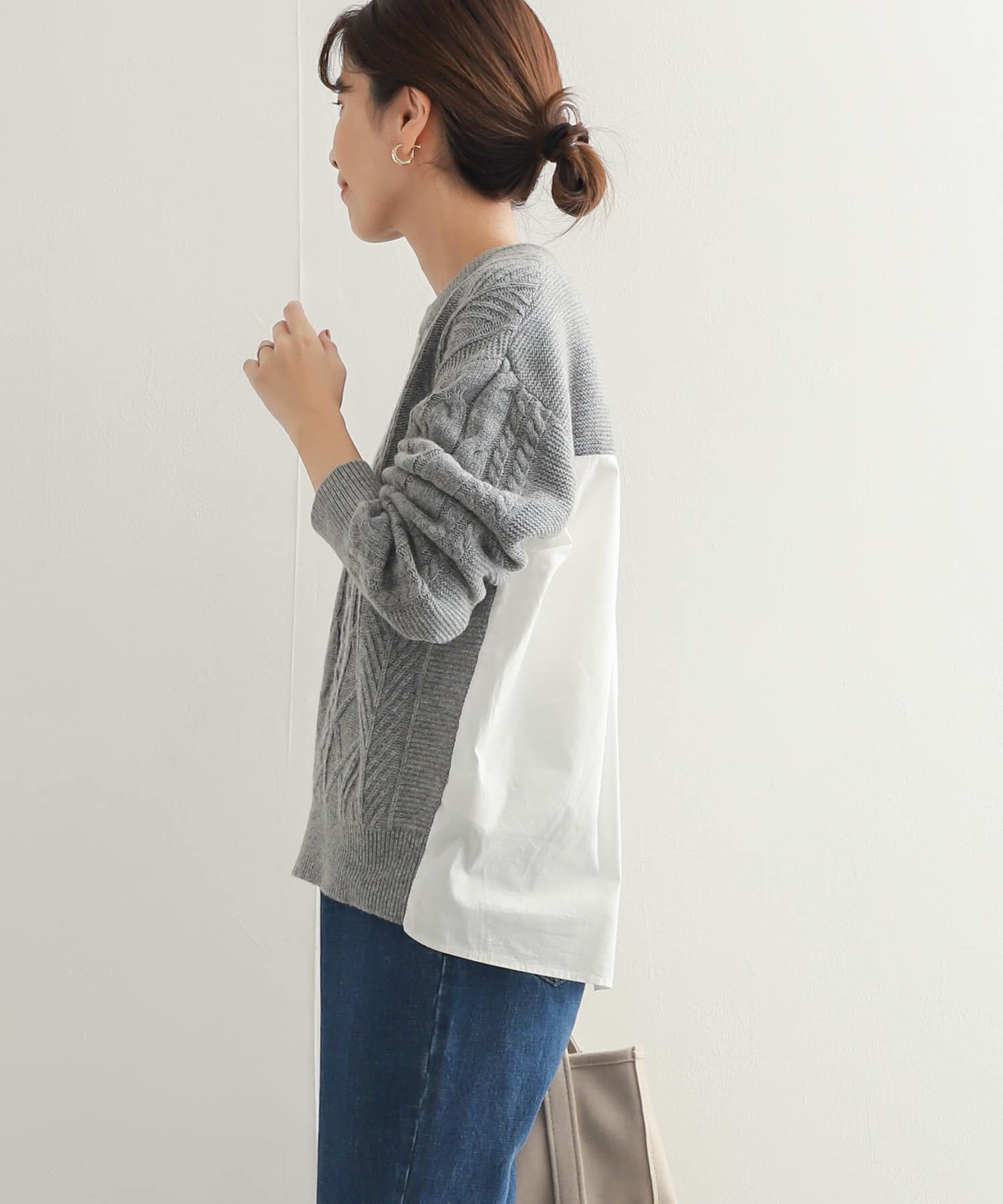 URBAN RESEARCH DOORS「アラン柄バックシャツプルオーバー」|ニット・セーター|