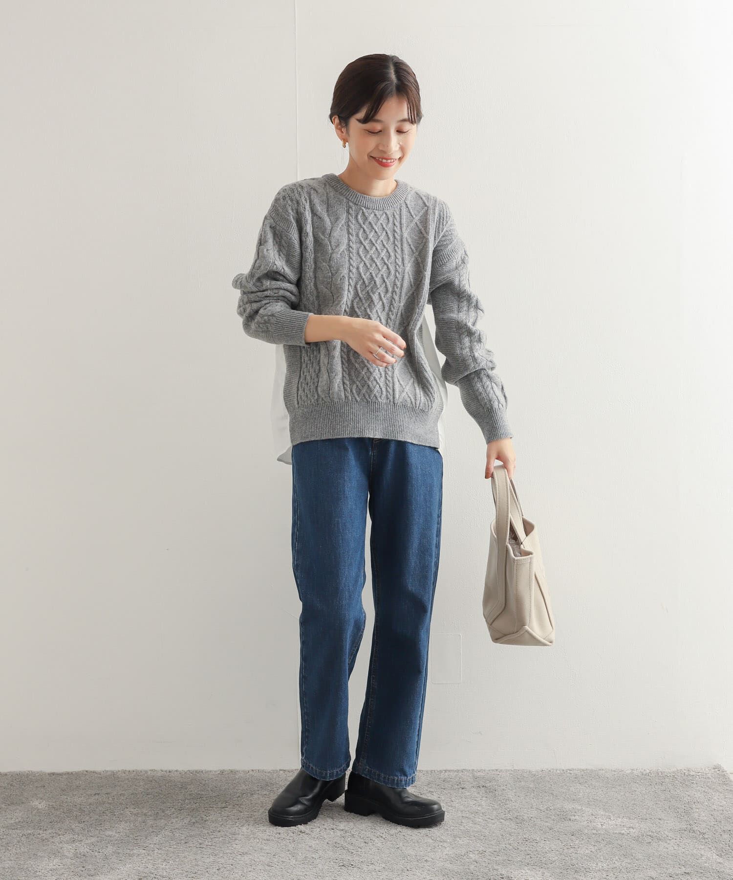 URBAN RESEARCH DOORS「アラン柄バックシャツプルオーバー」|ニット・セーター|