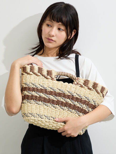 Samansa Mos2「ペーパー編みボーダーカゴバッグ」|その他|