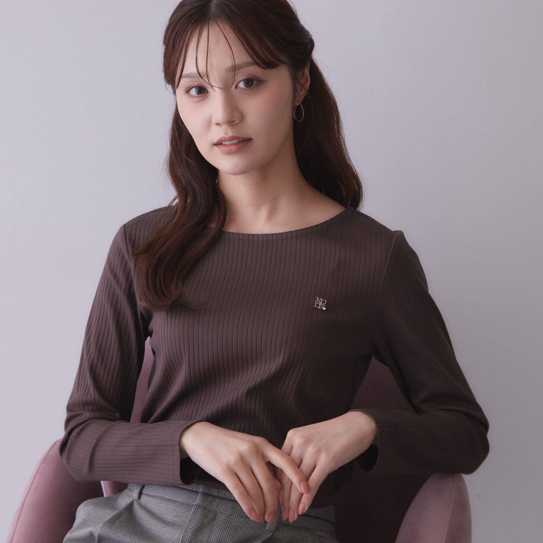 index「シルケットワイドテレコボートネック【洗濯機OK／接触冷感／UVケア】」|Tシャツ・カットソー|ブラウン(044)