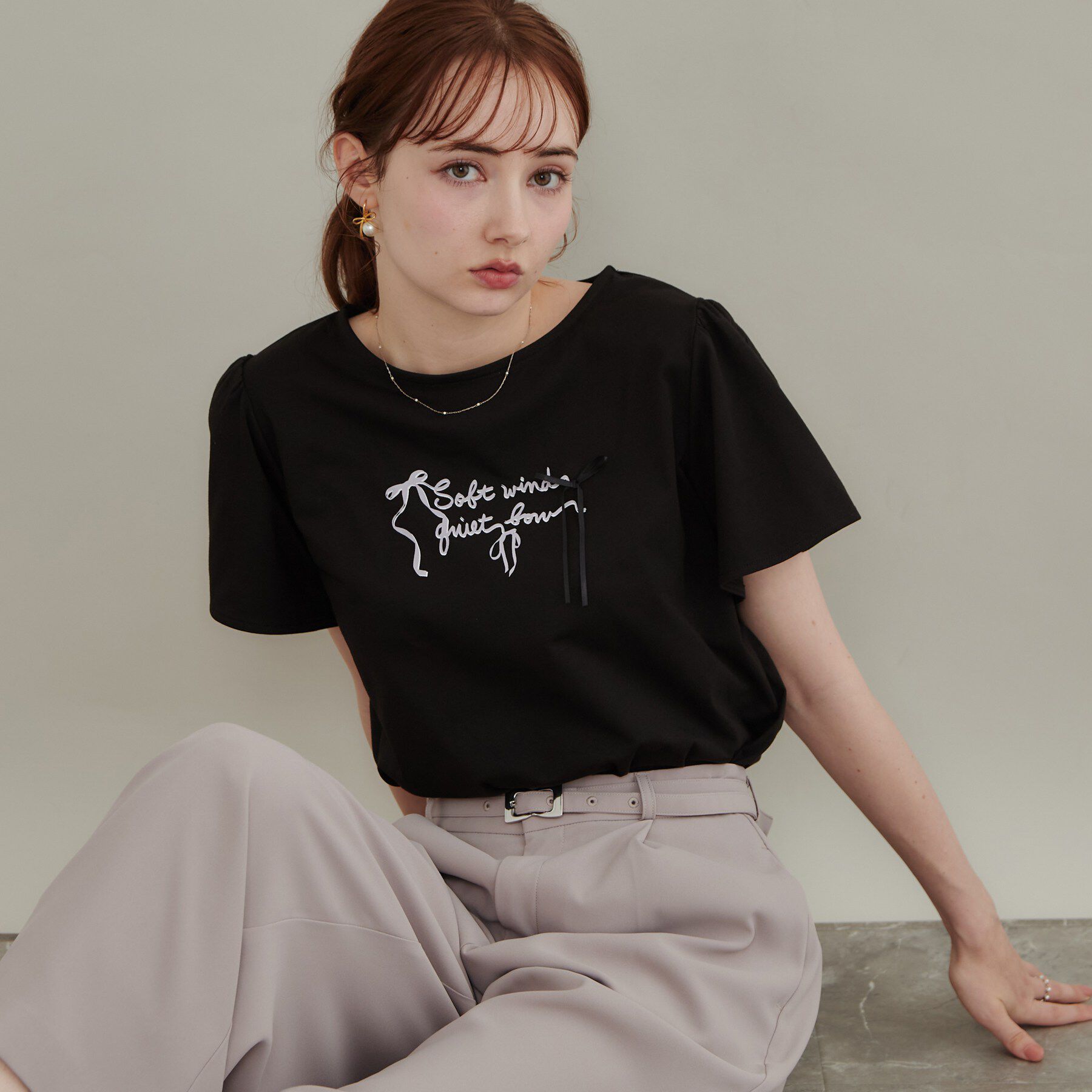 Couture broach「リボンロゴTシャツ」|Tシャツ・カットソー|ブラック(119)