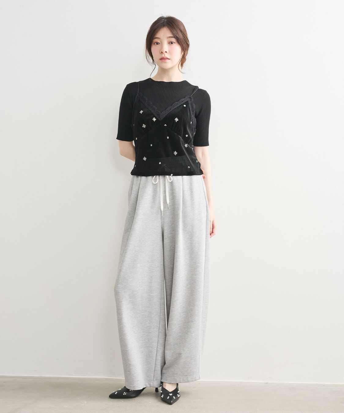 COCO DEAL「ビーズ刺繍シアーベロアキャミソール」|キャミソール|
