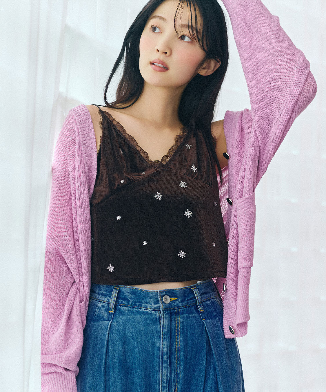 COCO DEAL「ビーズ刺繍シアーベロアキャミソール」|キャミソール|ダークブラウン