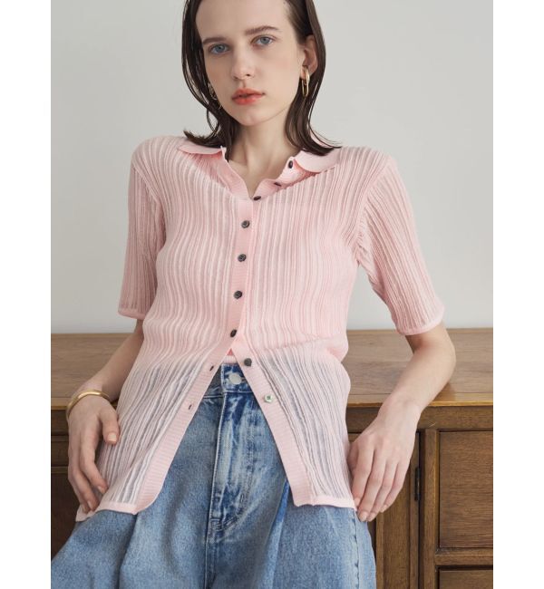 ELENDEEK「SHEER PLEATS KT TOP」|ニット・セーター|ピンク