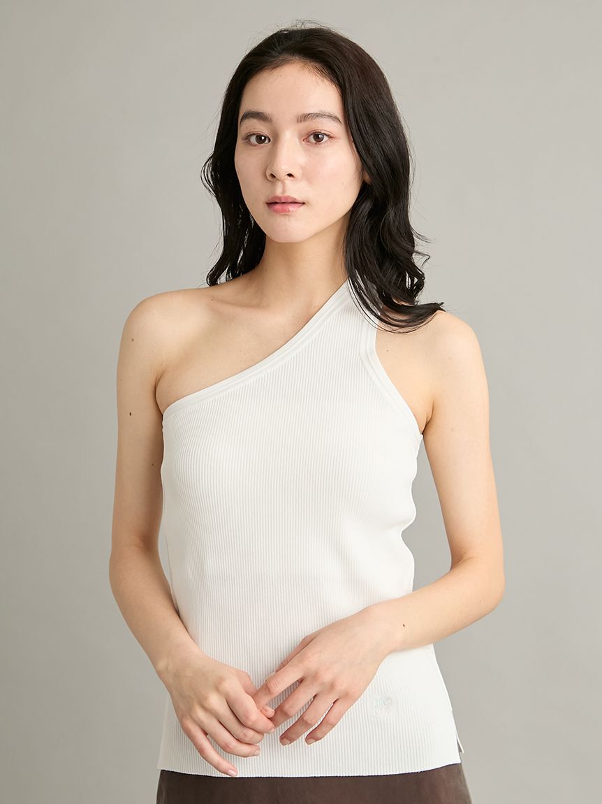 Mila Owen「クールタッチワンショルリブニット」|キャミソール|WHT
