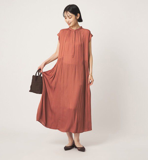 UNITED ARROWS green label relaxing「サテン ギャザー フレンチスリーブ ワンピース」|ワンピース|