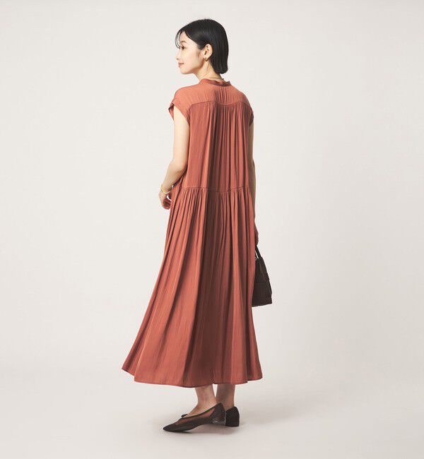 UNITED ARROWS green label relaxing「サテン ギャザー フレンチスリーブ ワンピース」|ワンピース|