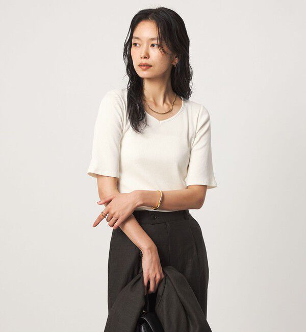 UNITED ARROWS green label relaxing「ブライトリブ 2WAY 5分袖 プルオーバー カットソー」|Tシャツ・カットソー|OFF WHITE