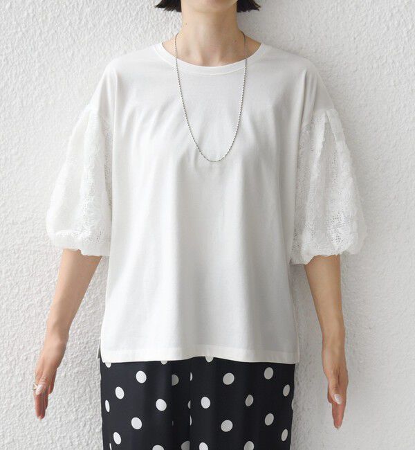 SHIPS for women「【WEB限定】〈接触冷感/UVカット/汗染み防止加工〉FUNCTION 袖 レース プルオーバー」|Tシャツ・カットソー|