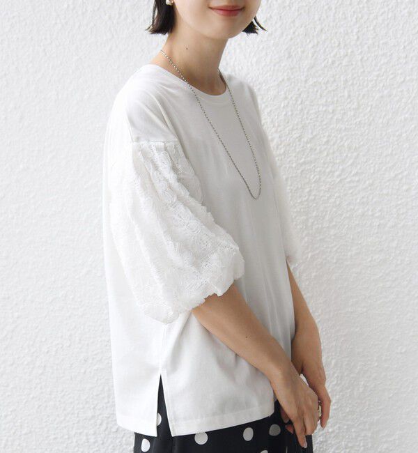 SHIPS for women「【WEB限定】〈接触冷感/UVカット/汗染み防止加工〉FUNCTION 袖 レース プルオーバー」|Tシャツ・カットソー|