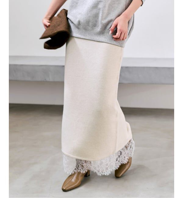 Spick and Span「《一部店舗+WEB限定予約》レースニットタイトスカート」|スカート|ホワイト A