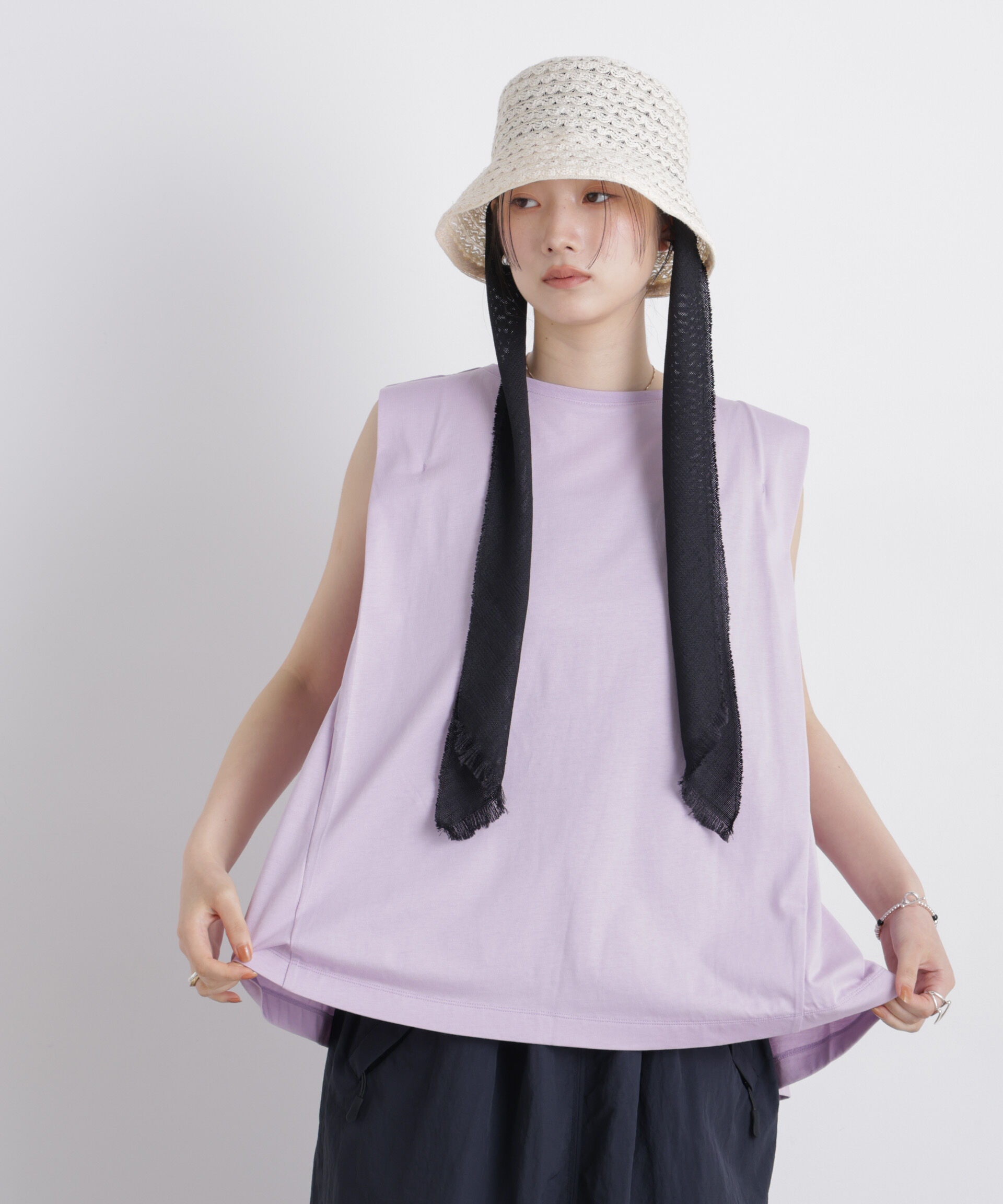 NANO universe「NANOFINE ボックスフレアカットトップス」|Tシャツ・カットソー|