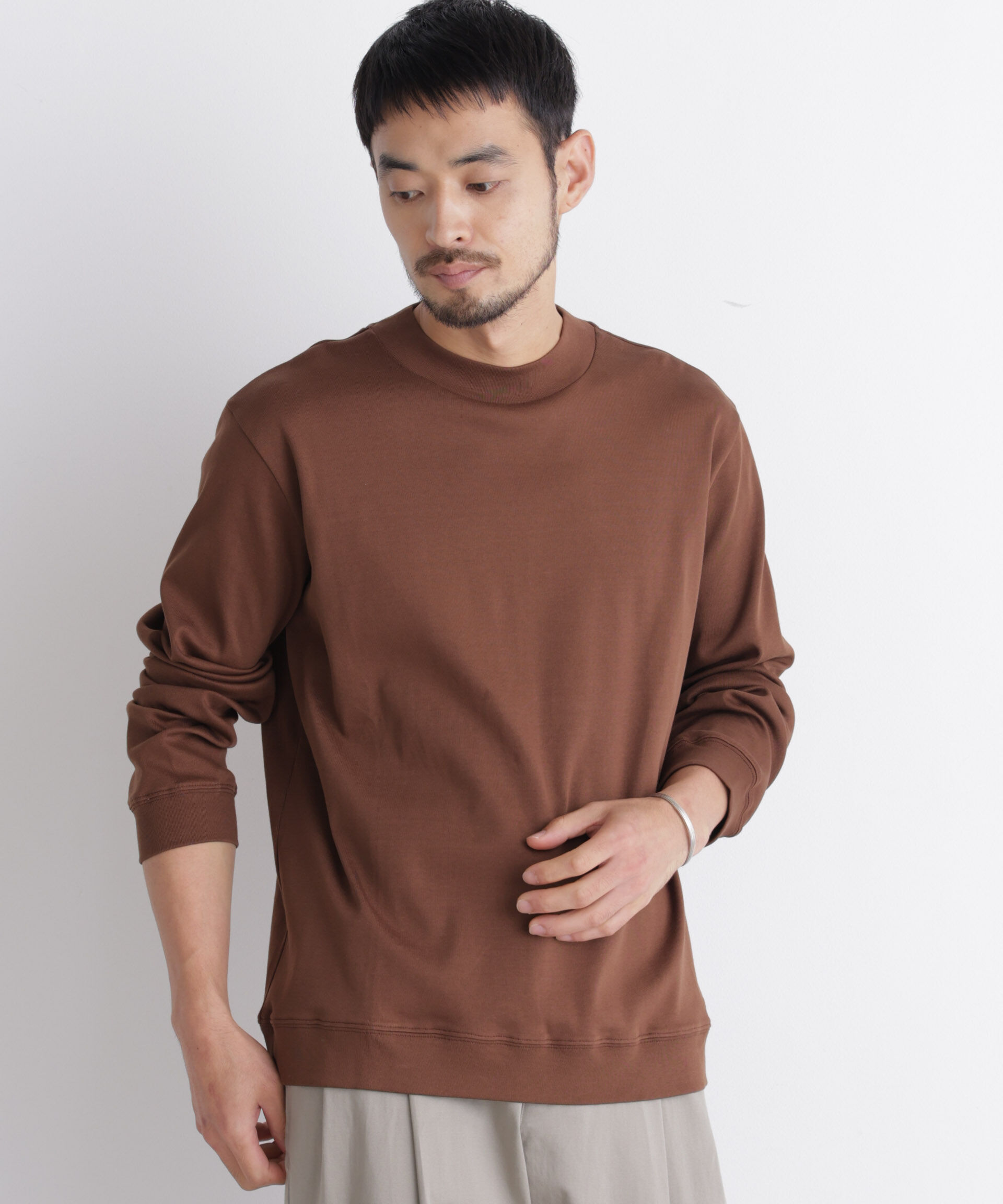 NANO universe「「FORMAL JERSEY」モックネックカットソー長袖」|Tシャツ・カットソー|ブラウン