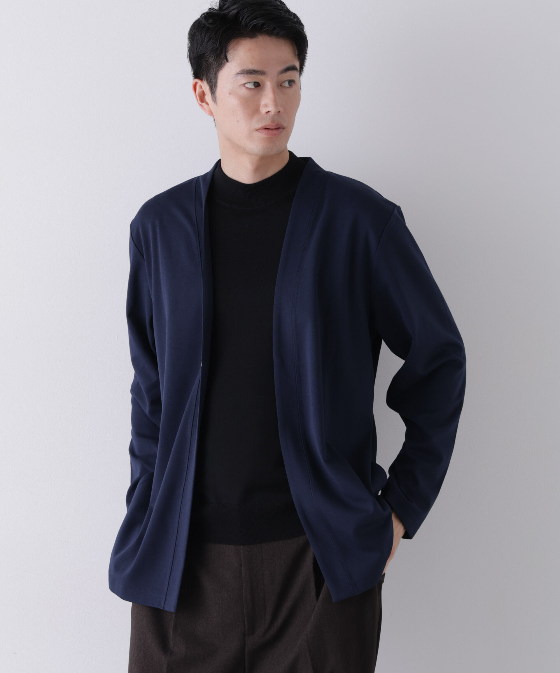 NANO universe「「モダンコンフォート」ダブルジャージー着流しカーディガン」|Tシャツ・カットソー|ネイビー
