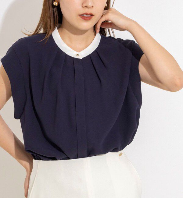 NOLLEY'S「【BECシリーズ】ウォッシャブルストレッチジョーゼットフレンチスリーブブラウス」|シャツ・ブラウス|ネイビー系1