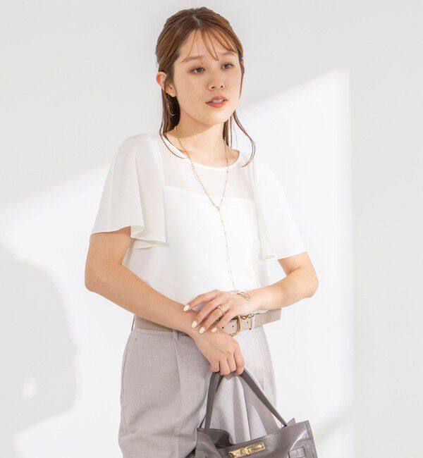 NOLLEY'S「《接触冷感》ウォッシャブルシアー切替ツイルブラウス」|シャツ・ブラウス|