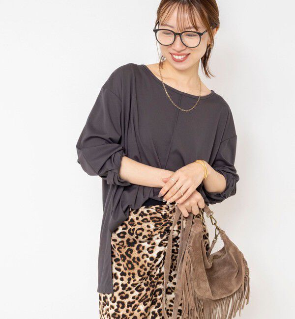 Rie Miller「《UVカット/接触冷感/防シワ》ウォッシャブルツイストスリーブプルオーバー」|Tシャツ・カットソー|